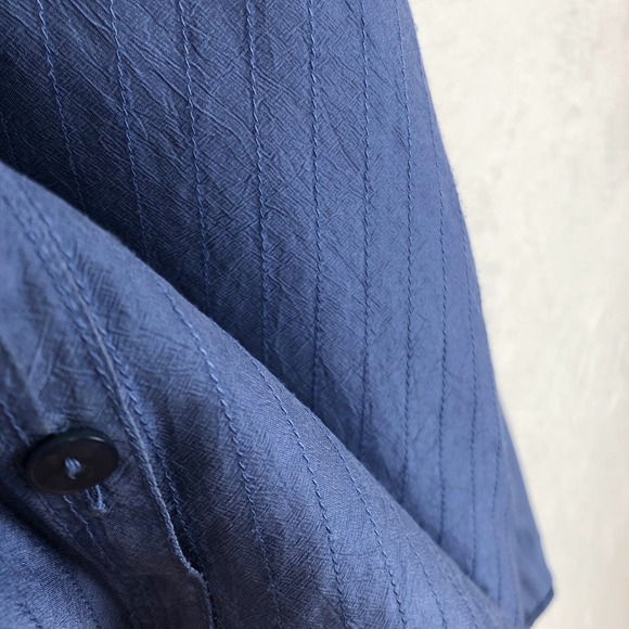 Eileen Fisher Silk Textured Stripe Button Front Top Sz L Blue L/S Minimalist - Picture 5 of 9